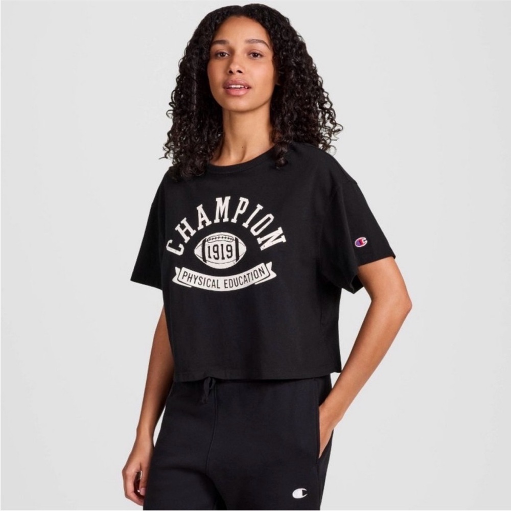 Champion Iconic Cropped Short Sleeve T Shirt - Black XS, M, L & XL